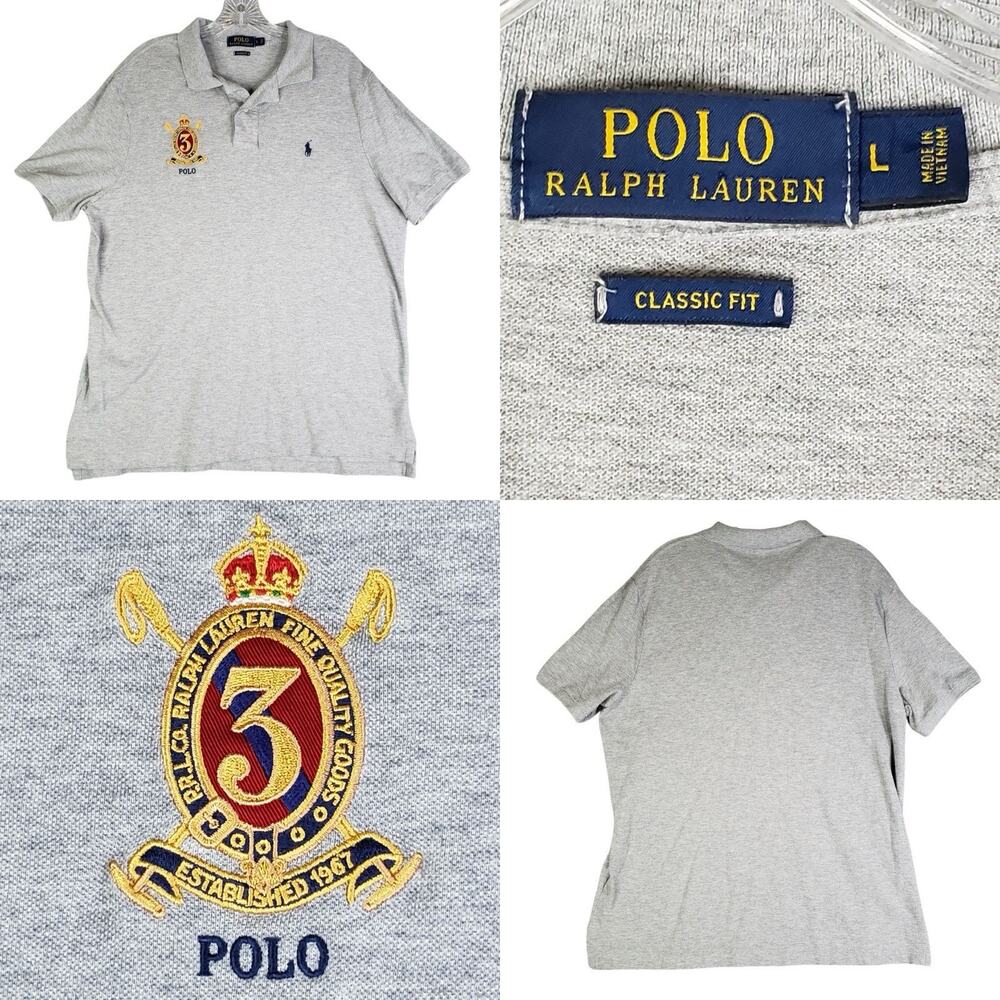 Polo Ralph Lauren Polo Shirt Mens Large L Gray Pima Golf Pony Crest SS